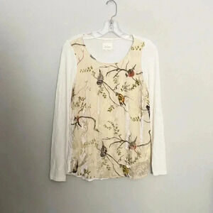 Anthropologie velvet floral‎ bird printed blouse